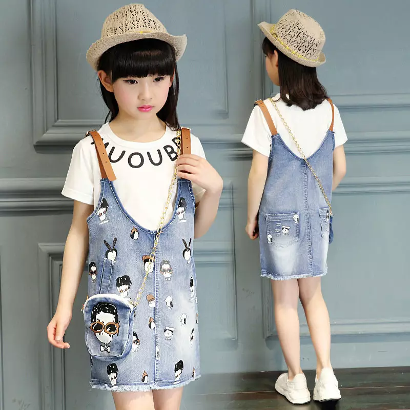 Denim Sarafan qizlar uchun (91 ta fotosurat): 2021-sonli modellarning umumiy ko'rinishi 13650_28