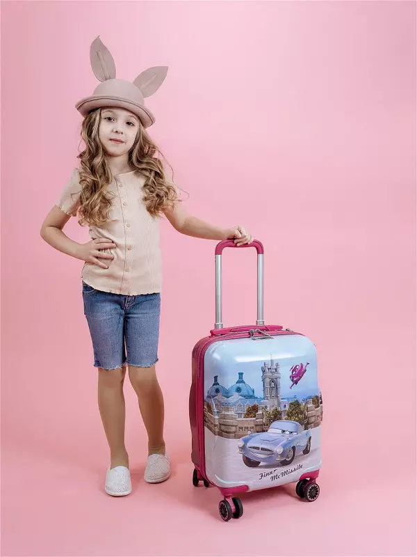 چمدان برای دختران: برای نوجوانان 10-12 ساله و دختران 8، 9 ساله، مدل های بر روی چرخ ها و با دسته کشویی. صورتی و رنگ دیگر 13657_9