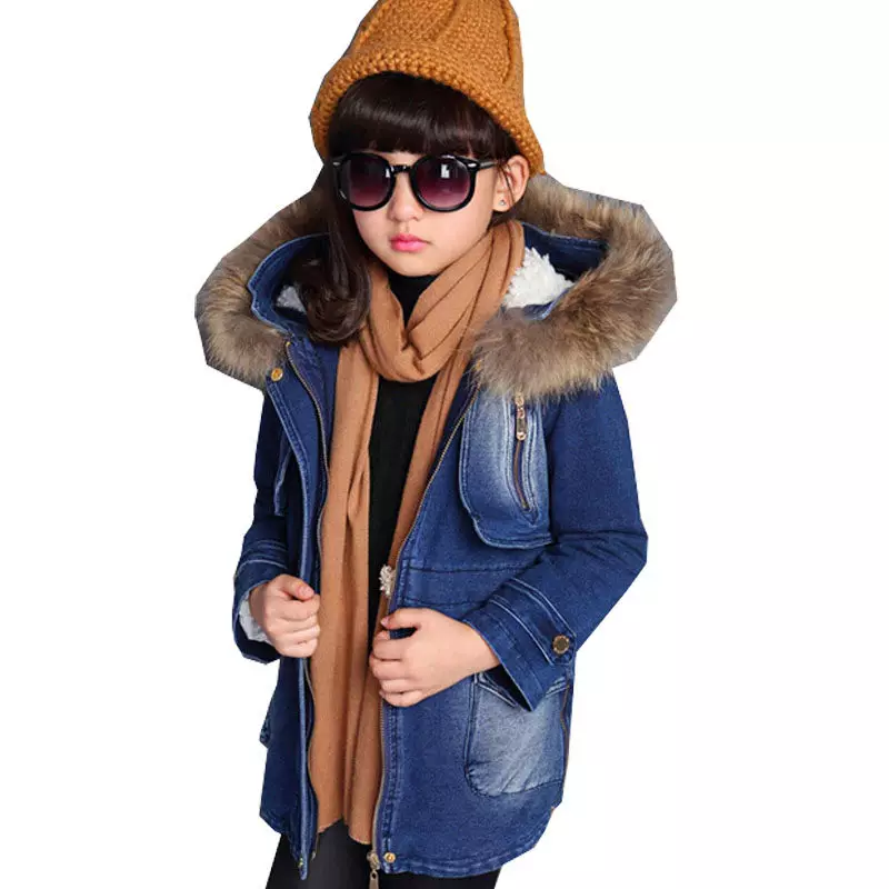 Denim παλτό για κορίτσια (34 φωτογραφίες): Μοντέλα 13660_17