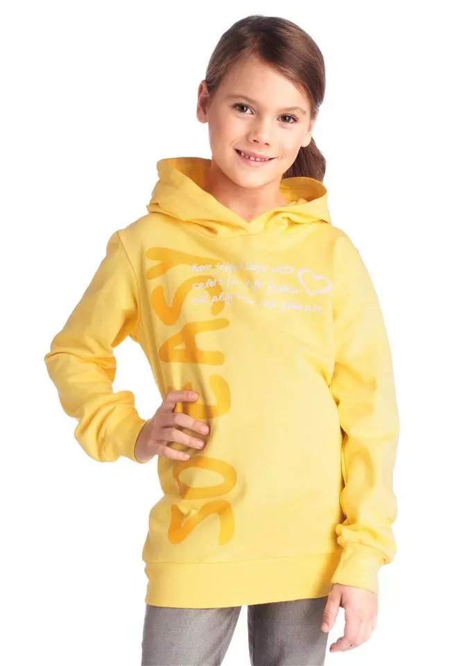兒童運動衫的女孩（75張照片）：羊毛衫，毛皮，溫暖和絕緣，閃電，轟炸機運動衫，帶粉撲 13676_31