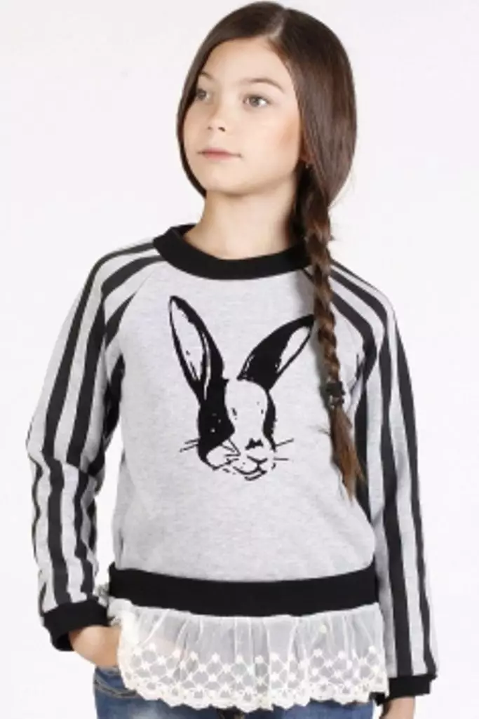 Children's sweatshirts foar famkes (75 foto's): fleece sweatshirts, mei bont, waarme en isoleare, bliksem, bommewerpers sweatshirts, mei puff 13676_40