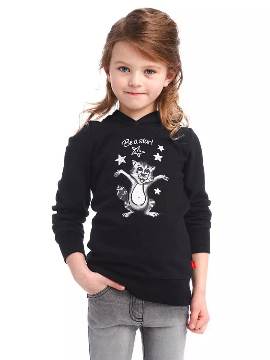 Children's sweatshirts foar famkes (75 foto's): fleece sweatshirts, mei bont, waarme en isoleare, bliksem, bommewerpers sweatshirts, mei puff 13676_48