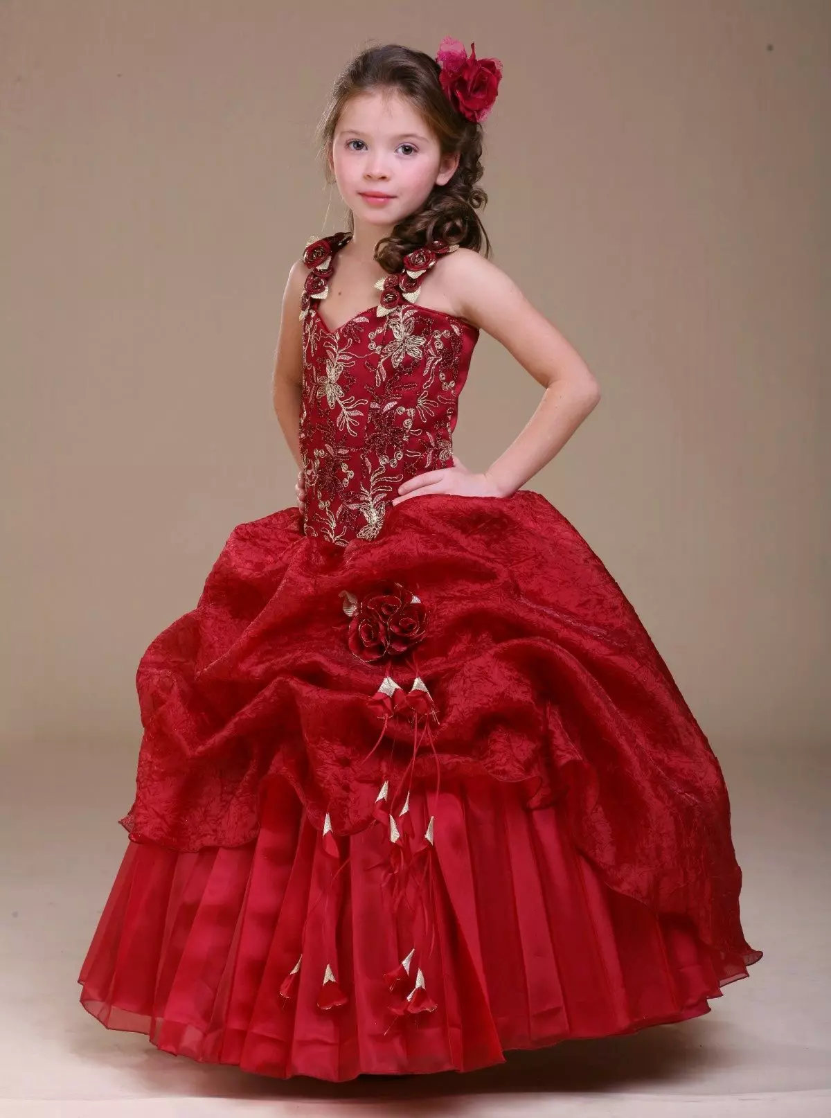 Wspaniała Burgundia Balowa suknia dla dziewczyny