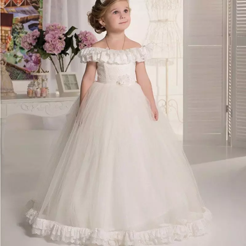 Magnífico vestido exuberante de boda con hombros ajustados para niña