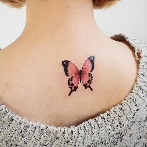 Tattoo met vlinders (74 foto's): de waarde van tatoeages en voorbeelden van schetsen, tatoeage bij de hand en op de voet, op de onderrug en op de achterkant, op de nek en in andere gebieden, kleine en grote tatoeage 13730_7