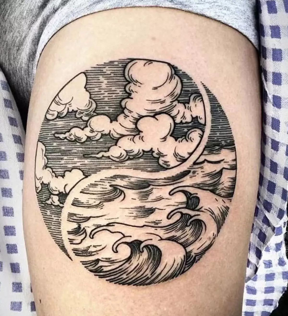 Татуировка моря в стиле гравюра
