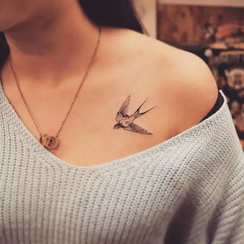 Tattoo ერთად ფრინველები (76 ფოტო): ღირებულება და ესკიზები. Tattoos კისრის და clavicle გოგონების, მკერდზე და shoulders, უკან და ფეხი, შოველ და სხვა ნაწილების სხეულის 13741_3