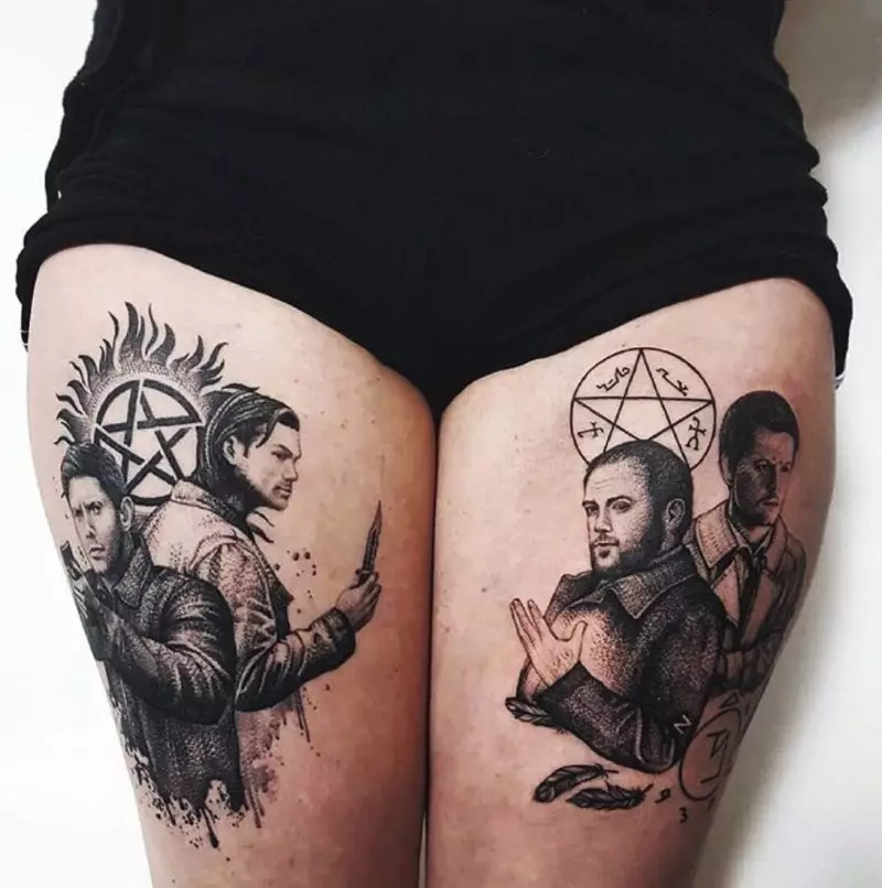 纹身“超自然”（39张）：Dina Tattoo素描和Sam Winchester，它的意思。其他符号符合该系列的风格 13758_10