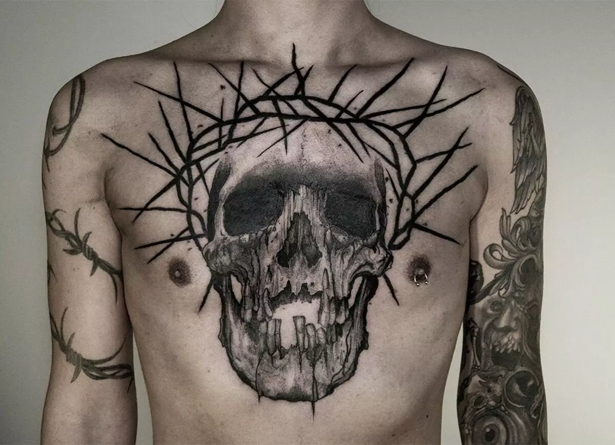 Tatuaj „Cununa“: valoarea tatuaj pe gât și pe piept, pe mână și alte părți ale corpului, schițe, măsline, coroană de flori Roman și altele 13815_34