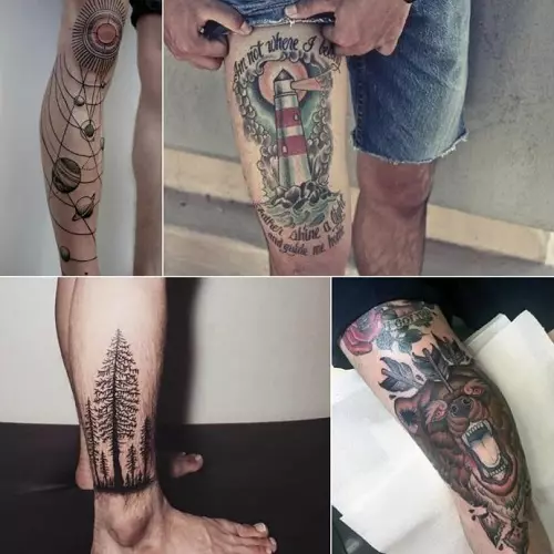 Таттоо на нози (80 фотографија): натписи и лагани тетоваже, звезде и цвеће, прелепа тетоважа на целој нози и задњим, доле и изнад 13817_11