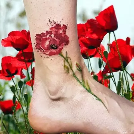Таттоо на нози (80 фотографија): натписи и лагани тетоваже, звезде и цвеће, прелепа тетоважа на целој нози и задњим, доле и изнад 13817_32