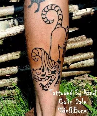 Таттоо на нози (80 фотографија): натписи и лагани тетоваже, звезде и цвеће, прелепа тетоважа на целој нози и задњим, доле и изнад 13817_45