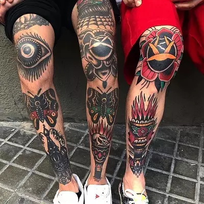Таттоо на нози (80 фотографија): натписи и лагани тетоваже, звезде и цвеће, прелепа тетоважа на целој нози и задњим, доле и изнад 13817_48