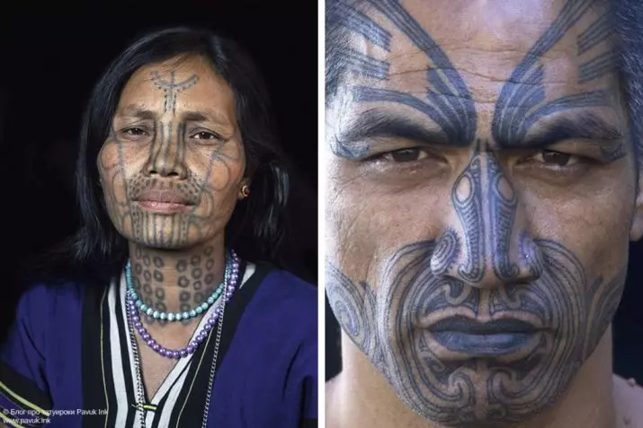 Tatuaxe na cara (57 fotos): Para nenas e homes, bocetos de pequenos tatuaxes e grandes. Tatuaxe na fronte e sobre as cellas, na fazula e noutras partes da cara 13818_6