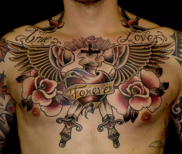 タトゥー「天使の翼」（42写真）：女の子と男性のためのタトゥーの価値、彼の背中、手、首の天使の羽のスケッチ 13819_33