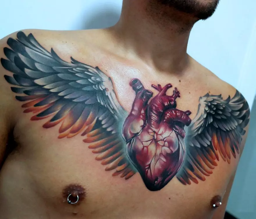 タトゥー「天使の翼」（42写真）：女の子と男性のためのタトゥーの価値、彼の背中、手、首の天使の羽のスケッチ 13819_35