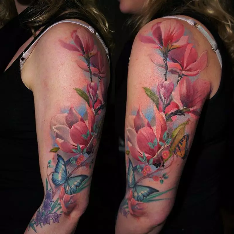 タトゥー「Magnolia」：女の子のための入れ墨の価値とスケッチ。手や体の他の部分のタトゥー 13821_14