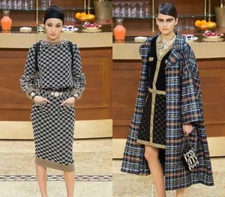 Chanel Costume (87 fotos): traxes de mulleres en estilo de coco chanel con saia, con zapatos, con shorts 1382_20