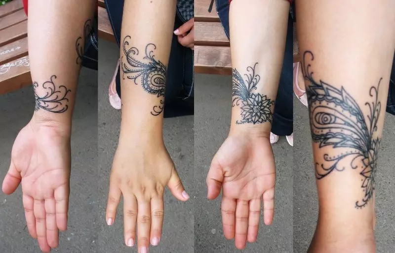 Tattoo fir Meedercher op de Handgelenk (80 Fotoen): Little Tattoo mat Bedeitung an aner, Skizzen a Bedeitungen, schéin Tattooen ronderëm d'Säit 13834_72