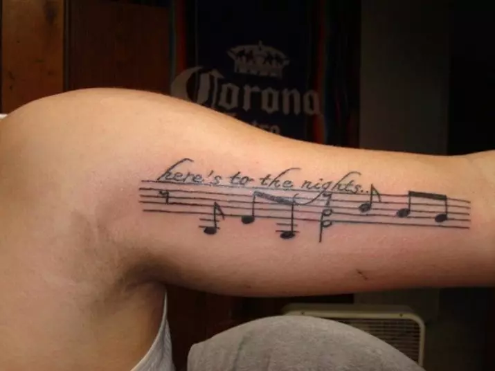 Tetování spojené s hudbou: náčrtky hudebních tetování. Tetování na straně a na krku, malá a velká. Tattoos pro muže a dívky 13868_17