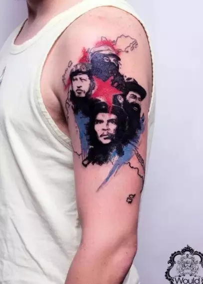 Tattoo“Che Guevara”（31张照片）：Ernesto Che Guevara Tattoo，肩部和乳房的草图和款式概述，最好的想法 13875_25