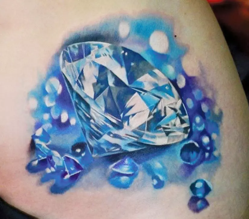 Tattoo s diamantmi: hodnota a náčrty diamantových tetovaní, tetovanie na ruke (na zápästí, na prstoch) a na krku, tetovanie diamuní pre dievčatá a pre mužov 13881_10