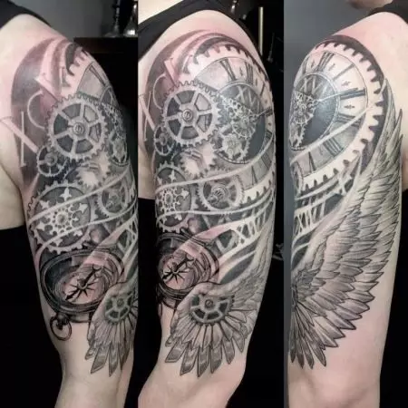 Steampunk Tattoo: sketsa, tato di tangan, pada lengan bawah dan bagian lain dari tubuh. Hati untuk anak perempuan dan versi lain dari tato 13883_28