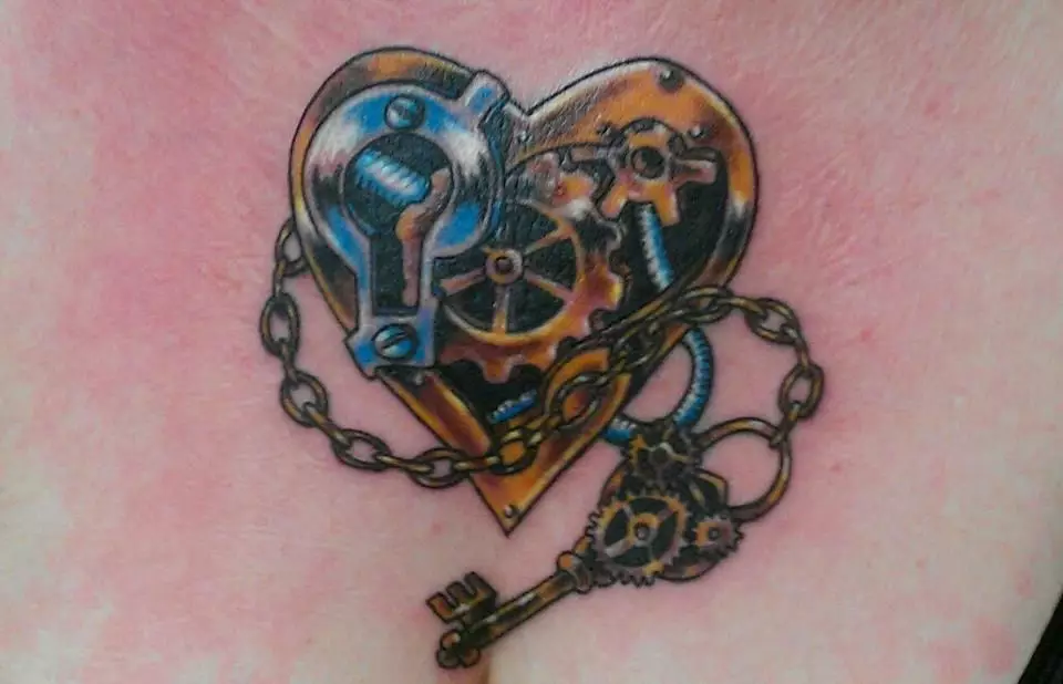 Steampunk紋身：草圖，紋身在手上，在前臂和身體的其他部分。女孩和其他版本的紋身的心 13883_31