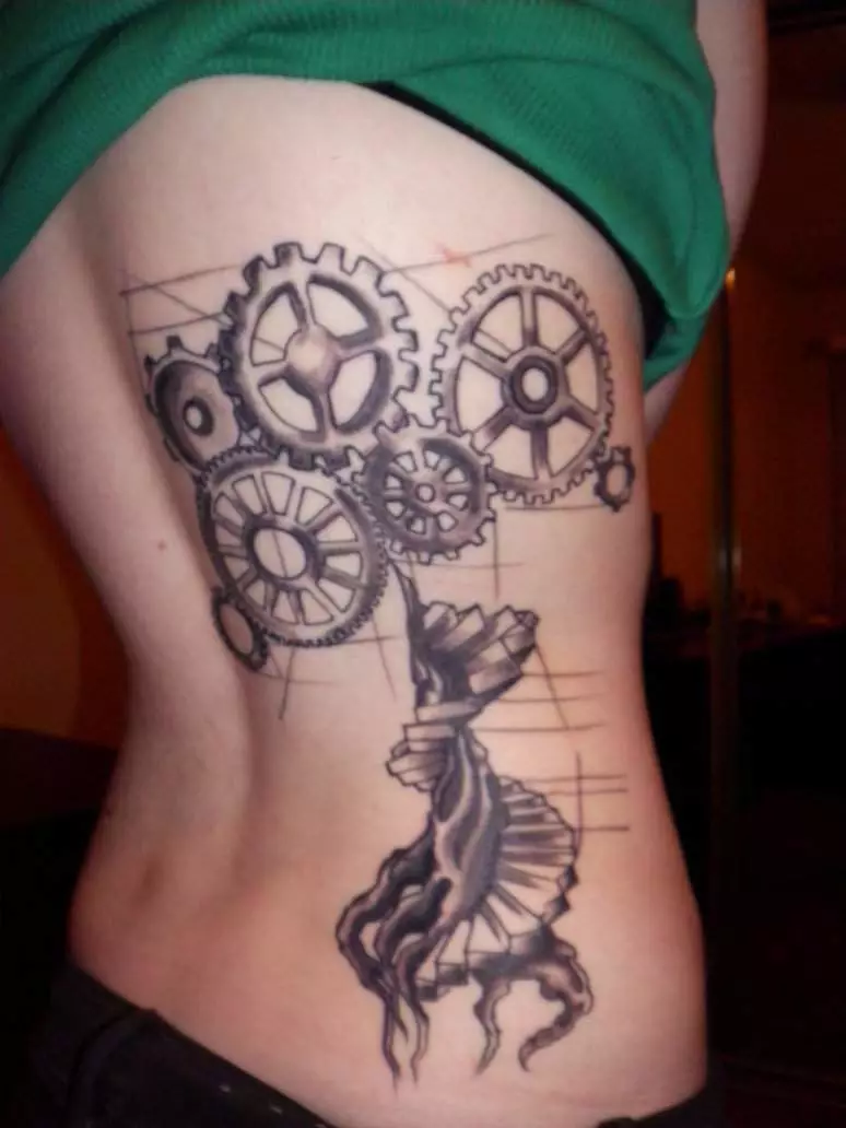 Tatu Steampunk: lakaran, tatu di tangan, di lengan bawah dan bahagian lain badan. Hati untuk kanak-kanak perempuan dan lain-lain versi tatu 13883_44