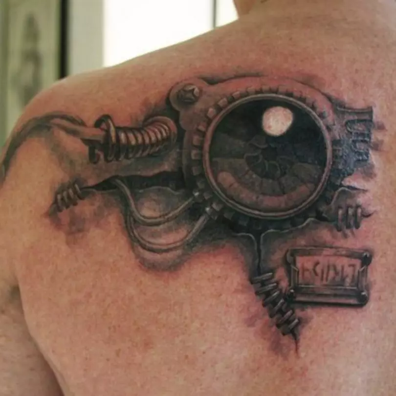 Steampunk tattoo: очерклар, тяряфдян tattoo, сөяге һәм тәннең башка өлешләрендә. Кызлар һәм Татуировка башка версияләре өчен күңелләр 13883_46