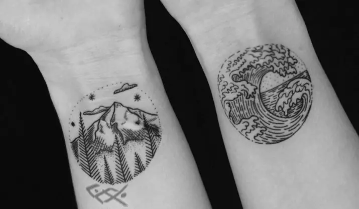 Linvork tatuo: skizoj de tatuoj kun maldikaj linioj por mano, 