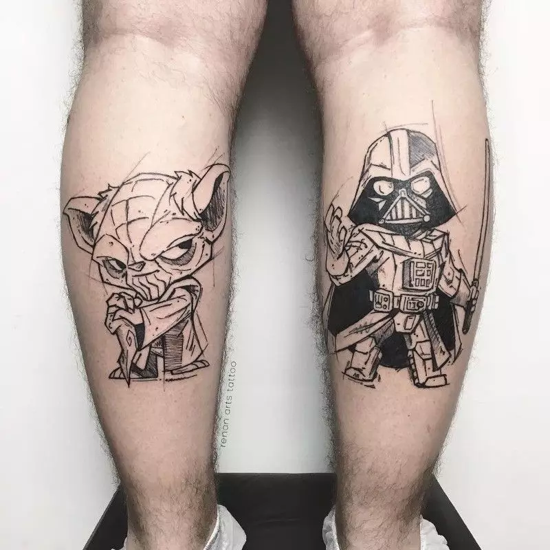 Тату «Зорныя войны»: эскізы татуіровак «Дарт Вейдер» з Star Wars і іншых, іх значэнне. Тату на руцэ і на іншых частках цела, маленькія і вялікія 13897_17