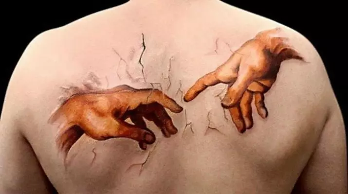Tetování „Tvorba Adama“: hodnota tetování, kde dvě ruce táhnou navzájem, skic, tetování na hrudi (na okrajích) a jiné části těla 13898_4