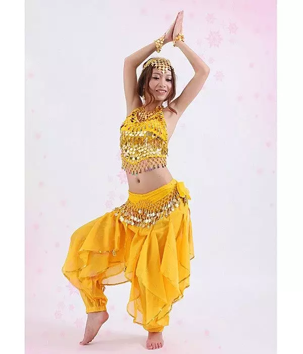 Rytų pilvo šokių kostiumai (98 nuotraukos): Graži šokio kostiumai su pakraščiais, moderniems šokiams 1389_13