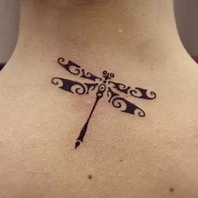 Tattoo met Dragonfly (47 foto's): de waarde van tatoeages voor meisjes en voor mannen, schetsen van de mini-tatoeage en grote, tatoeage op de pols en op de achterkant, op de schouder en op andere delen van het lichaam 13916_19