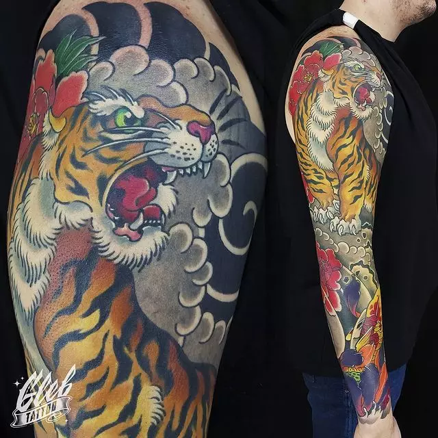 Japan Tattoo Sleeve: MaJapan tattoo makate, dema uye chena uye ane mavara. Semi-auction uye ese 