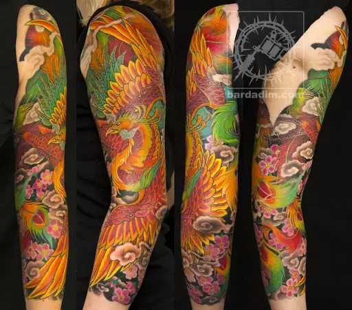 Жапония татуировкасы: Жеңіл: жапондық татуировкасы, қара және ақ және түрлі-түсті. Жартылай аукцион және тұтас «жеңдер», әйелдер және ерлердің нұсқалары 13923_25