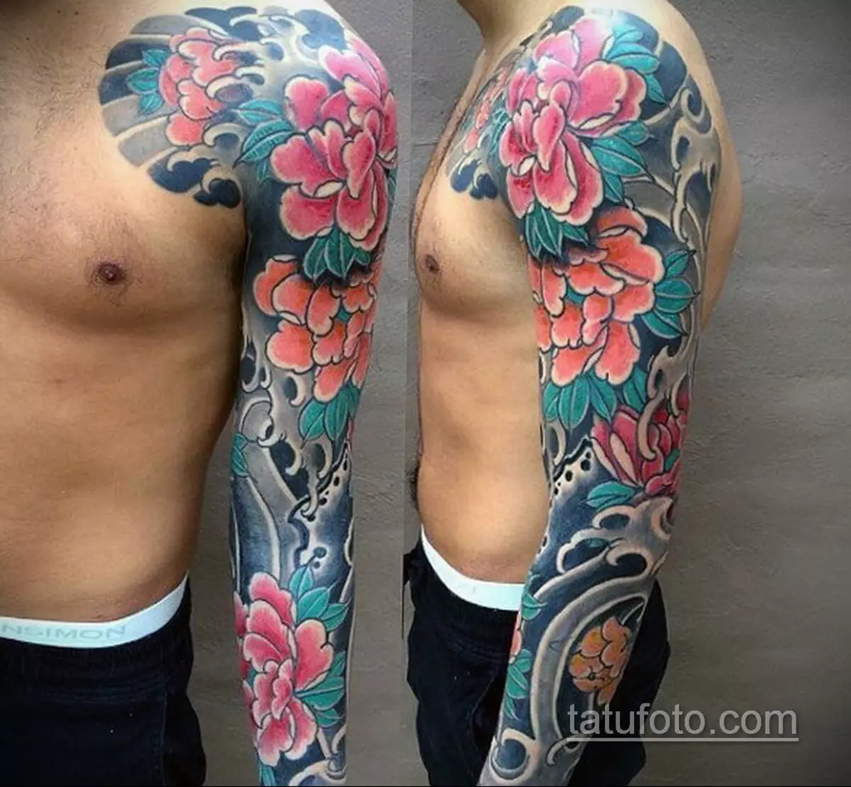 Japānas tetovējums piedurknes: japāņu tetovējums skices, melns un balts un krāsains. Pusma izsole un veselas 