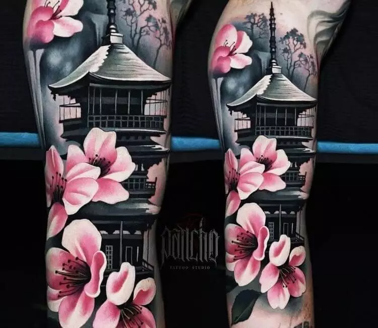იაპონიის Tattoo Sleeves: იაპონური tattoo სკეტჩები, შავი და თეთრი და ფერადი. ნახევრად აუქციონი და მთელი 