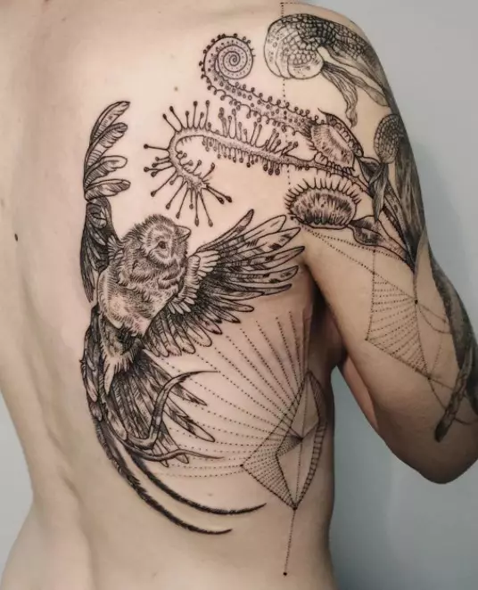 Tattoo graviranje: skice tetovaže, ima nekog graviranje stil, tetovažu u obliku rukava i druge opcije crteža 13929_37