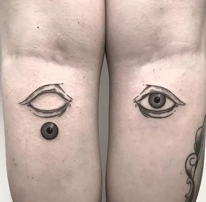 «Көз» татуировкасы: эскиздер мен құндылықтар. Tattoos «oko» қолында (щеткада) және артқы жағында, асқазан мен кеудеге. «Үшінші көз» және ерлер мен қыздарға арналған басқа татуировкалар 13947_46
