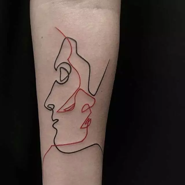 Ena linija tattoo: skice obraza tetovaže v eni vrstici slog in druge možnosti. Malo in velika tattoo, njihov pomen 13953_5