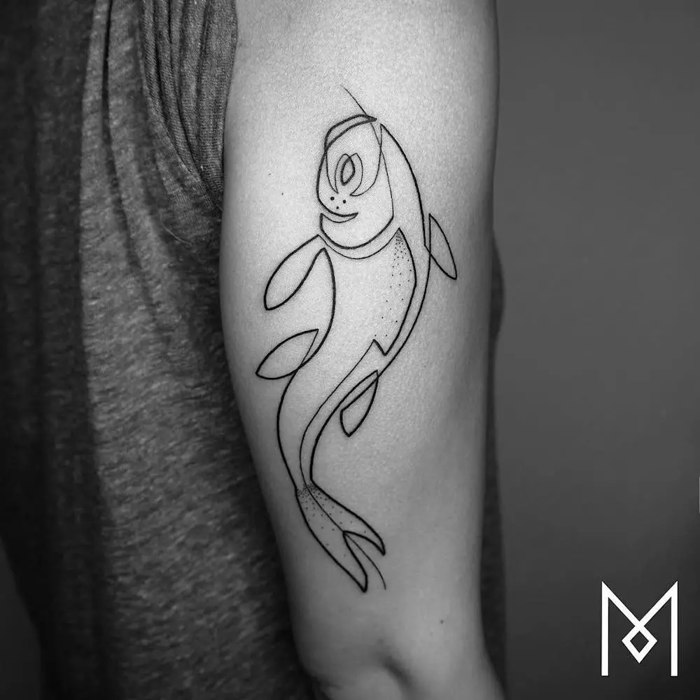 ერთი ხაზი Tattoo: სკეტჩები სახე ტატუებში ერთი ხაზი სტილი და სხვა პარამეტრები. პატარა და დიდი tattoo, მათი მნიშვნელობა 13953_9