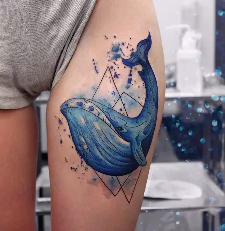 Tattoo with whales: the value of tattoos and sketches, tattoo for girls and for men. Tattoo on hand and on ribs, blue and white whales. Little and big tattoos 13963_5