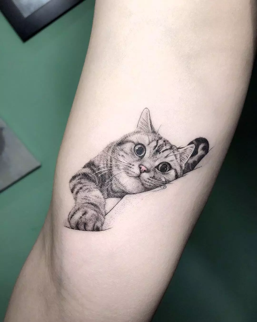 タトゥー「猫」（64写真）：スケッチと意味、手の上の黒猫、体の他の部分、帽子の猫、男性と女性のためのタトゥーの猫 13966_2