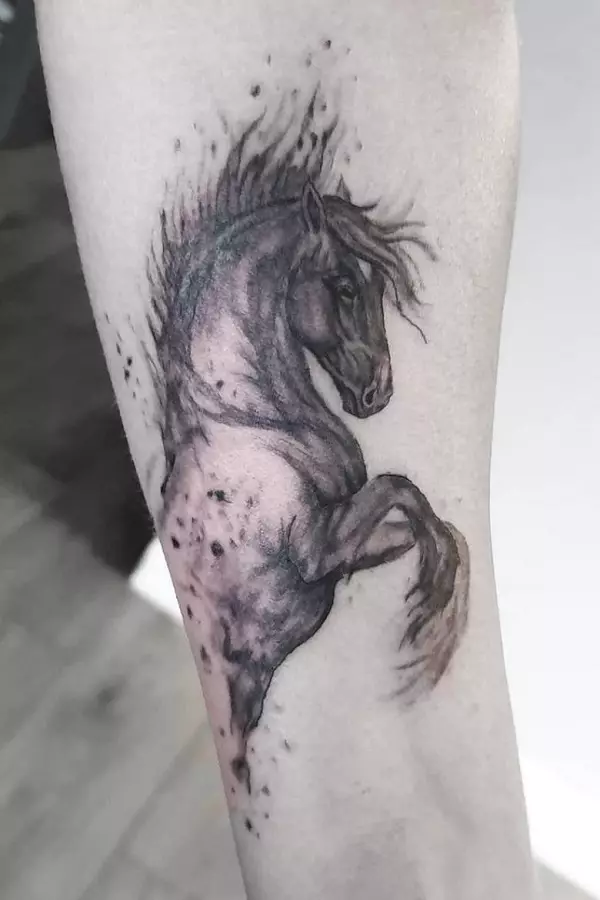 Tatuaj cu cai: schițe și valoare de tatuaje, cai de tatuaj pentru fete și pentru bărbați, tatuaj la îndemână și pe spate, craniu de cai și cal de foc, alte opțiuni 13974_25