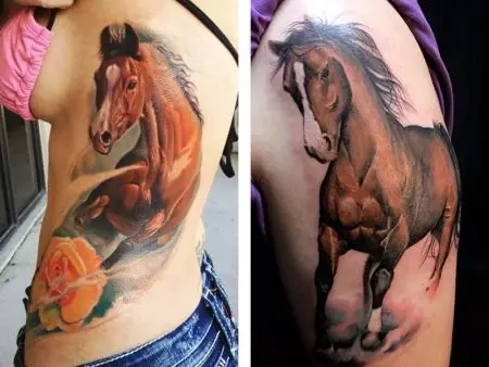 Tattoo Hevosilla: Tatuoinnit, tatuointi hevoset tytöille ja miehille, tatuointi käsillä ja takana, hevosten kallo ja fiery hevonen, muut vaihtoehdot 13974_42
