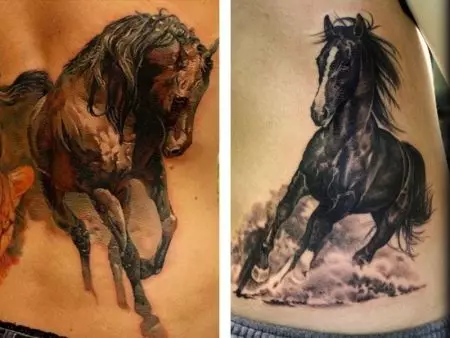 Tato dengan kuda: sketsa dan nilai tato, kuda tato untuk anak perempuan dan untuk pria, tato di tangan dan di belakang, tengkorak kuda dan kuda berapi-api, pilihan lain 13974_52