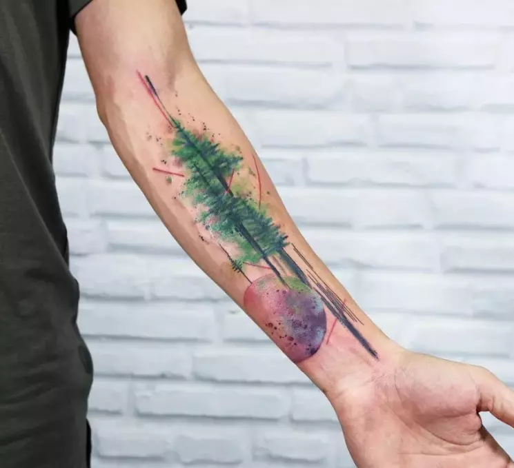 Tetovaža na podlaktici (93 fotografije): skice tetovaže na ruci iz četke na lakat. Mala i velika tetovaža na vanjskoj strani podlaktice i unutrašnjih, prekrasnih ideja 13976_66