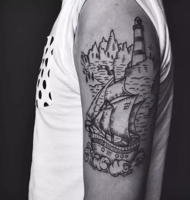 Tattoo sur la antaŭbrako (93 fotoj): skizoj de tatuoj sur la mano de la peniko al la kubuto. Malgranda kaj granda tatuo ekstere de la antaŭbrako kaj internaj, belaj ideoj 13976_77